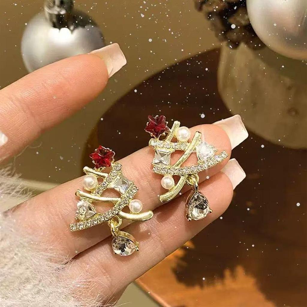 Elegant Christmas Red Bow and Snowflake Stud Earrings for Women