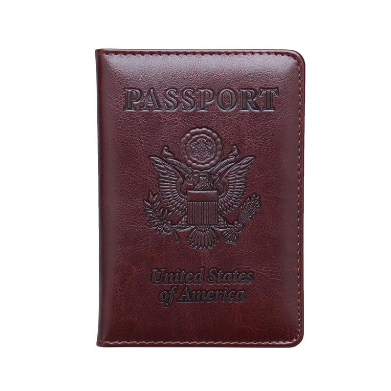 New US Passport Holder Leather Thin Passport Covers Golden Copper Corner Id Card Holder Plane Ticket Holder Travel Accessories