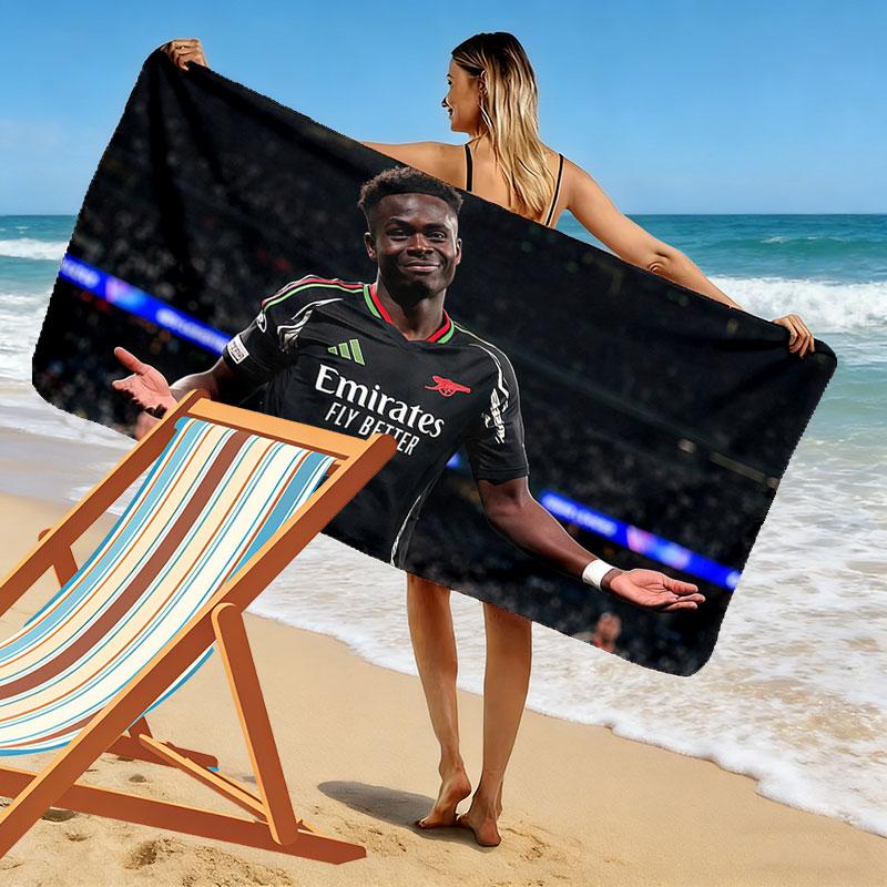 Bukayo Saka Print Beach Towel, Large Soft Quick Dry Towel for Beach Camping Swimming
