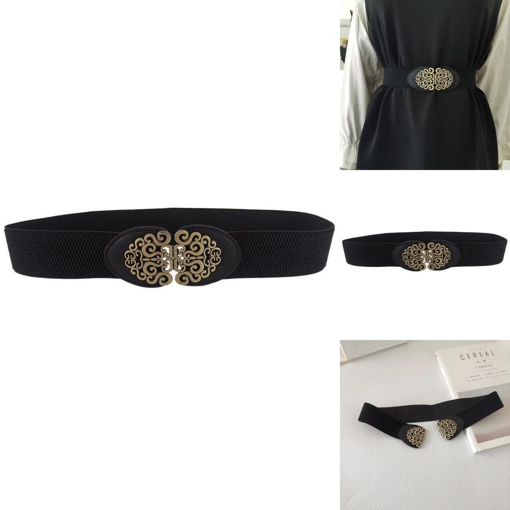 Vintage Floral Black Waist Belt For Women Stylish Elastic Cinched Accessory For Dresses