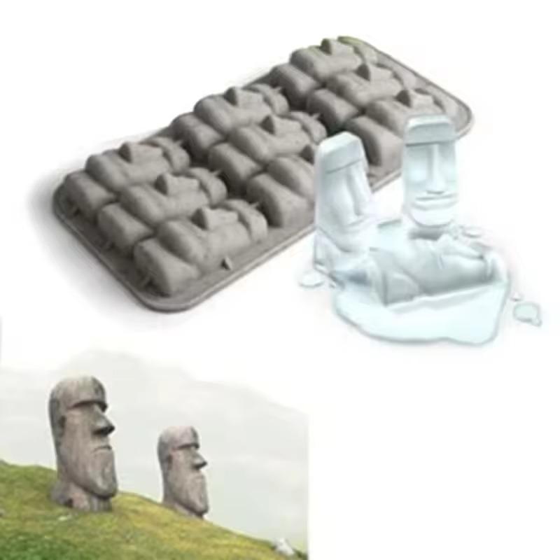 2025 New Moai Stone Carving Frozen Mini Silicone Ice Plate Ice Cube DIY Mold Summer Mini Silicone Cake Mold