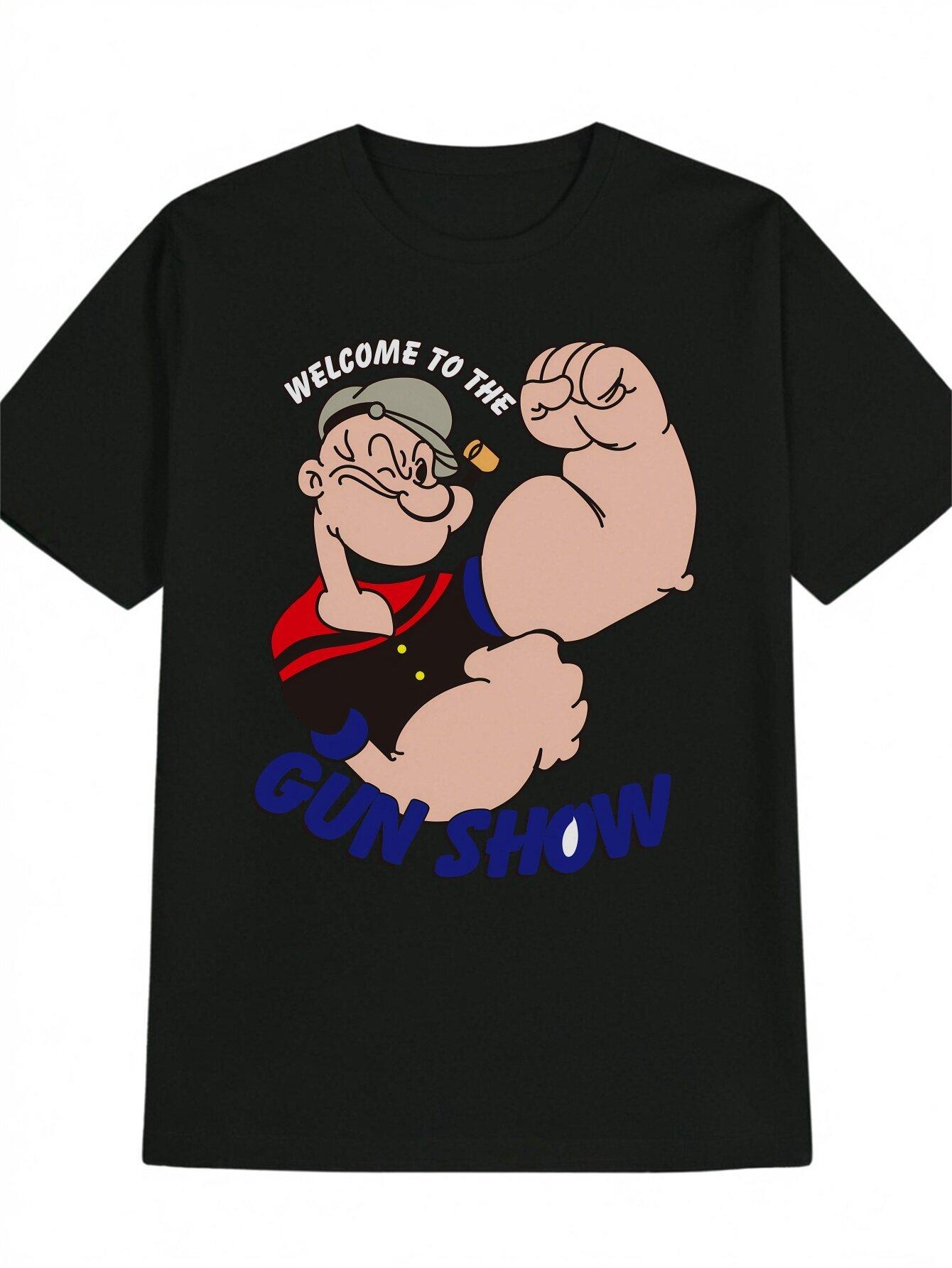 Casual Round Neck T-shirt Featuring a Popeye Print XXXL