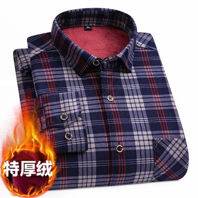 Otoño e Invierno Nueva Ropa de Moda Clásica para Hombre Camisa de Manga Larga de Cuadros Salvajes para Hombre Talla Grande Gruesa Cálida con Terciopelo