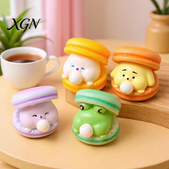 Stress Relief Toy Bubble-Breathing Burger Squeeze Soft TPR Fidget for Macaron Ball Cute Macaron-Shaped Decompression Gadget Kids Adults Sensory