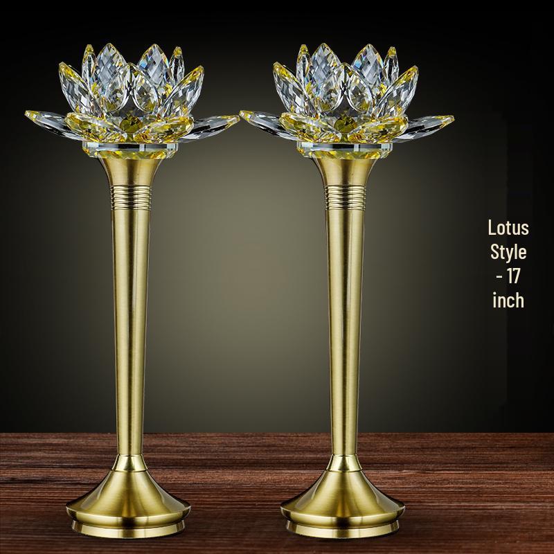 Copper LED Crystal Lotus Multi-Color Buddha Offering Lamp for Home Worship