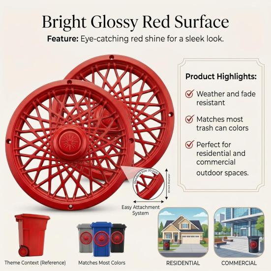 Trash Can Rim Cover, Modern Decorative Wheel Rim Cover, Spider-Spoke Style Wheel Rim Accessory for Standard Residential Garbage Bin
