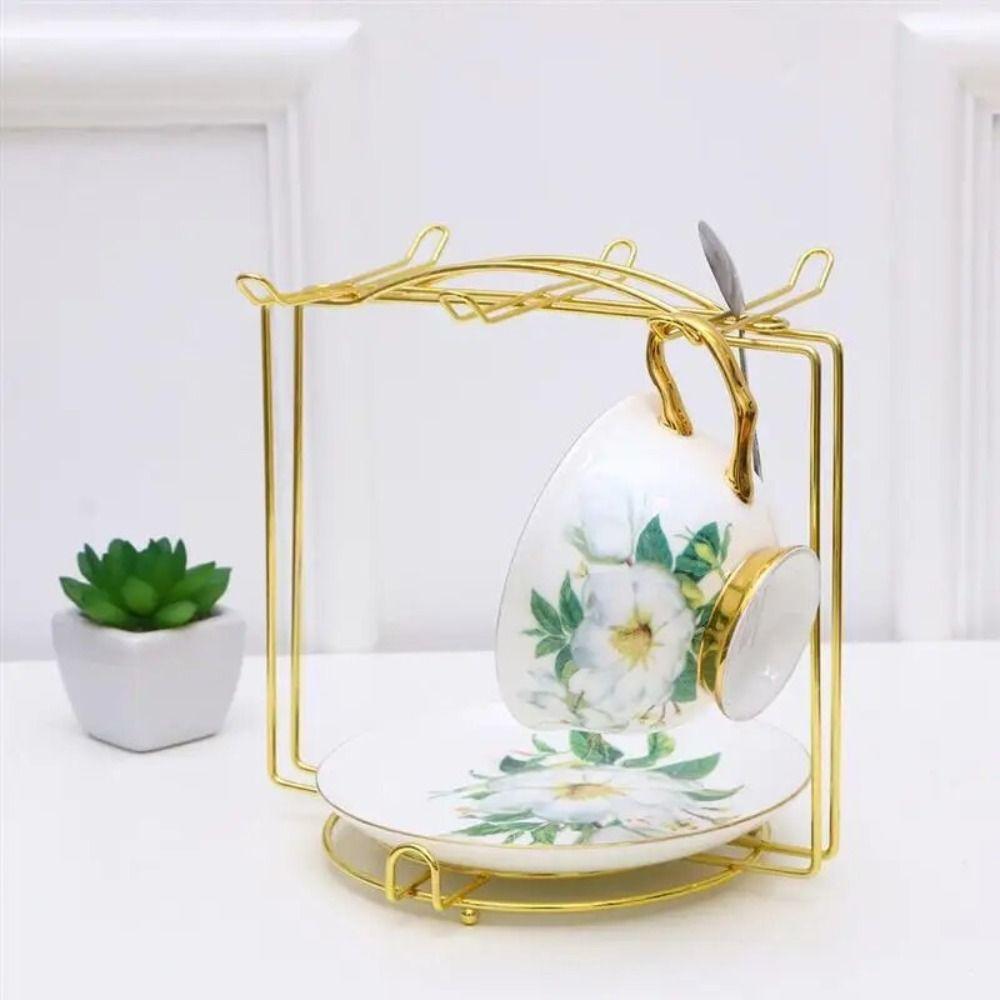 

Gold/Silver Cup Glass Plate Holder Water Draining Tea Cup Display Rack Kitchen