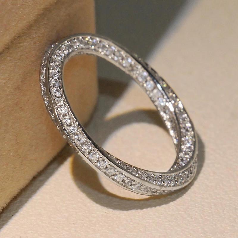 Trendy Twist Promise Rings 925 Sterling Silver Full with Cubic Zirconia Sparkling Wedding Band Accessories Hot Fashion Jewelry
