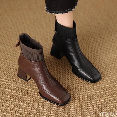 Retro Fashionable Versatile Thick Heel Square Toe Short Boots Women Autumn Winter High Heels Elegant Simple Warm Wowomen Shoes