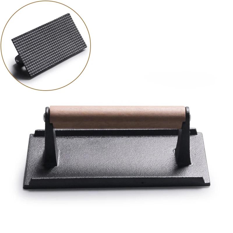1Pcs Cast Iron Steak Burger Press Round Rectangular Heavy-Duty Meat Press With Handle For Flat Top Grill Food BBQ Cooking Tool