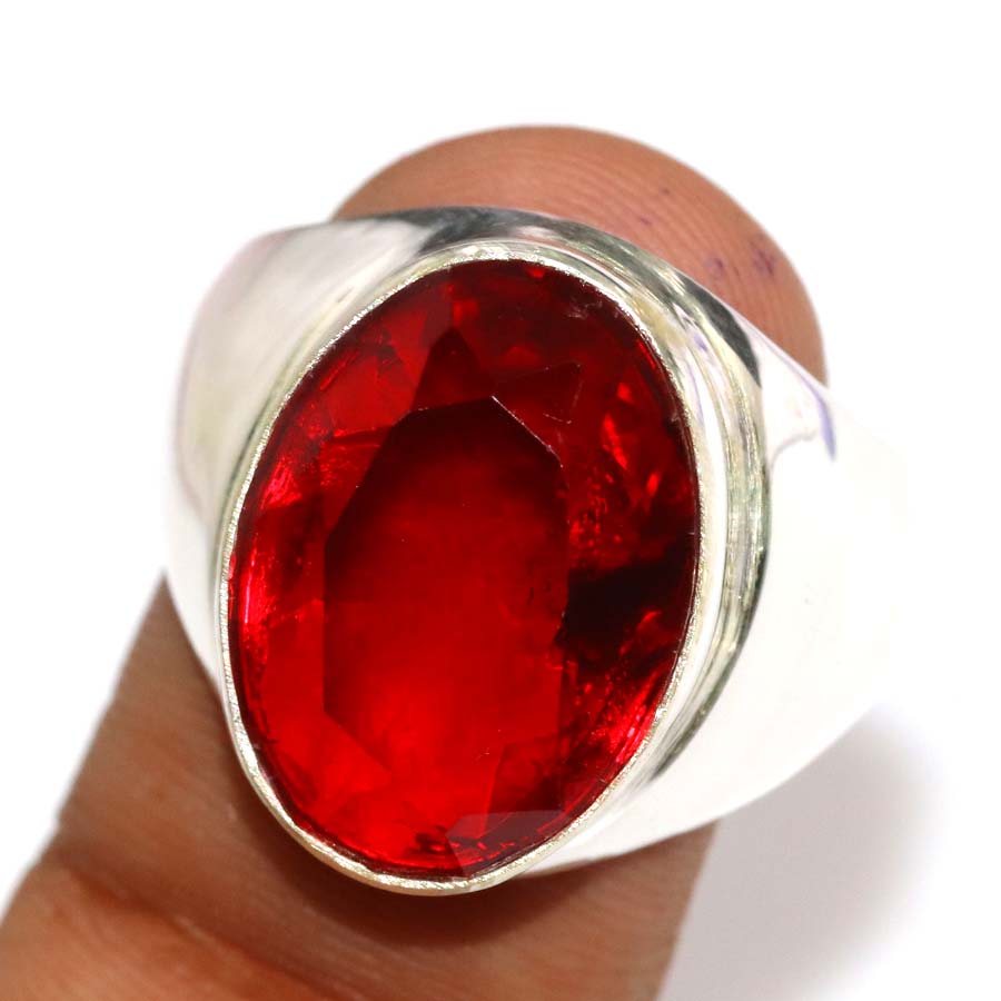 Fine Finish Garnet Man'S 925 Silver Plated Ring US 9.75 Bold Look Jewelry v4Y26