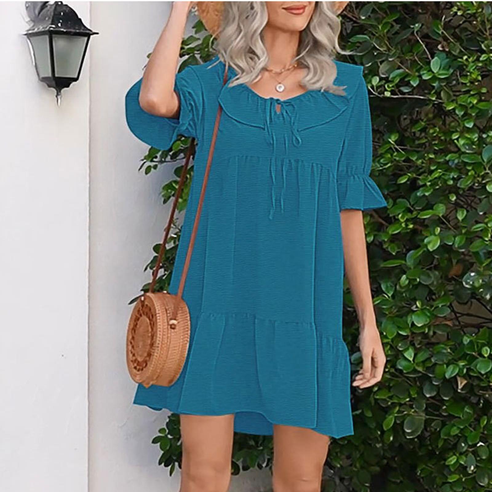 

Женская мода повседневные V-образный вырез оборки повседневные пышные платья XL