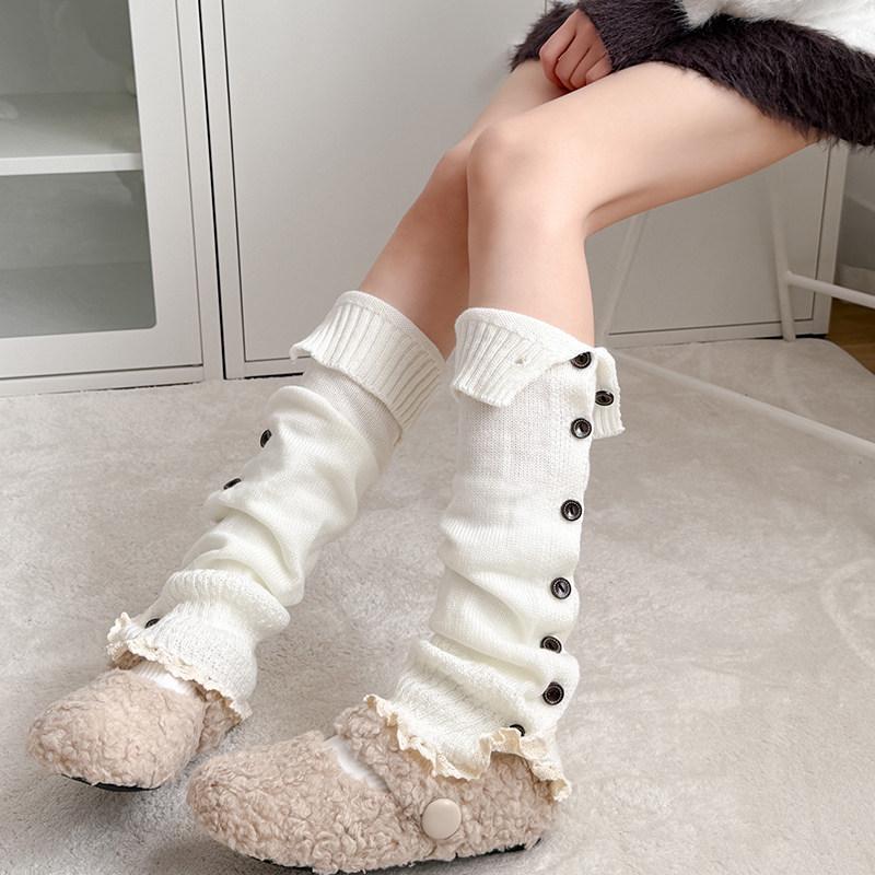 Maillard Rote Spitzensocken für Mädchen - Gemütliche Herbst-/Winter-Strick-Beinwärmer im Y2K-Stil, Perfekt zu Lederschuhen.