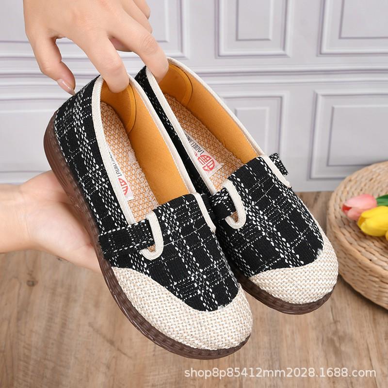 Womens Slip-On Flat Loafers Comfortable Cotton Fabric Casual Shoes Non-Slip Rubber Sole