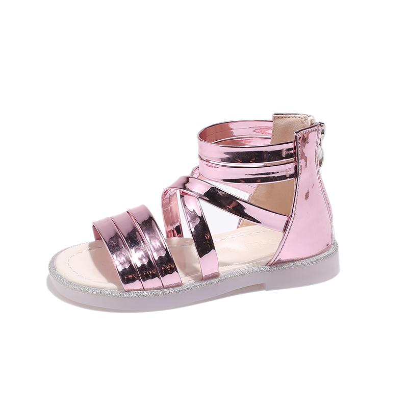 Children Summer Sandals Summer Fashion Girls Glossy Princess Gladiator Sandals Solid Color Kids Causal Cross Sandals Flats