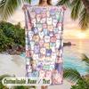 Panda Love Art Print Theme Quick Dry Beach Towel Custom Name Text Print Large Sand Resistant Towel Beach Vacation