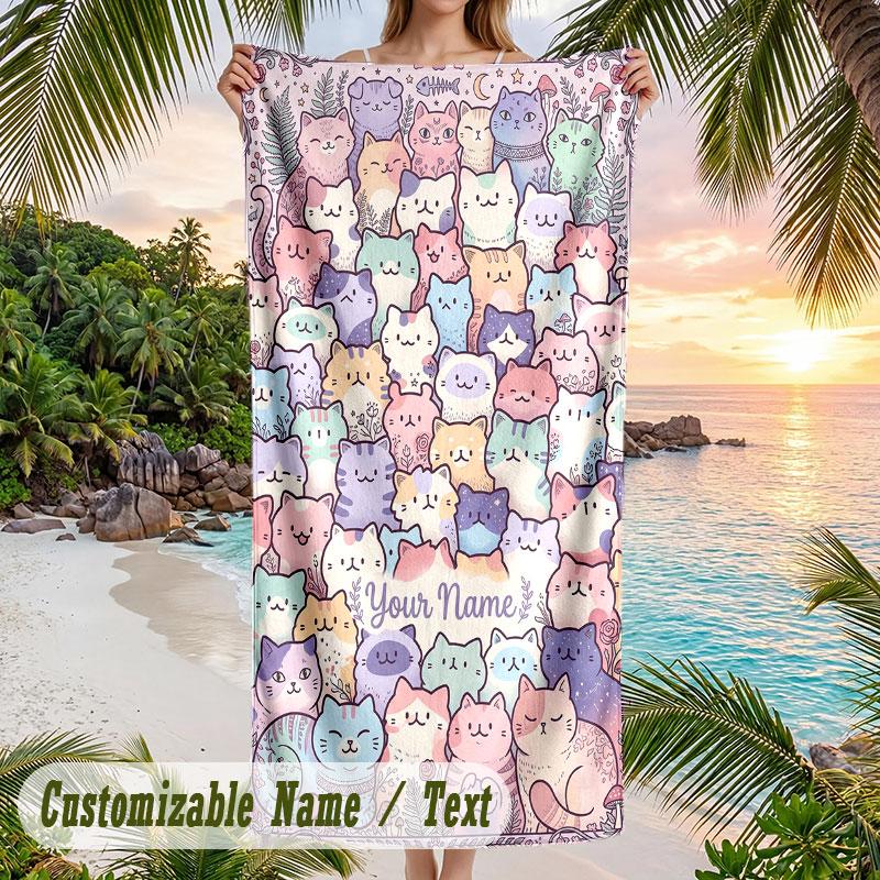 Panda Love Art Print Theme Quick Dry Beach Towel Custom Name Text Print Large Sand Resistant Towel Beach Vacation