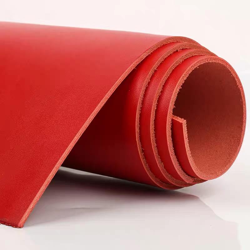 Planted Tanned Cowhide Fabric, Top Layer Genuine Leather, Stiff Tree Cream Leather, Handmade DIY Leather, Whole Piece Red Leathe