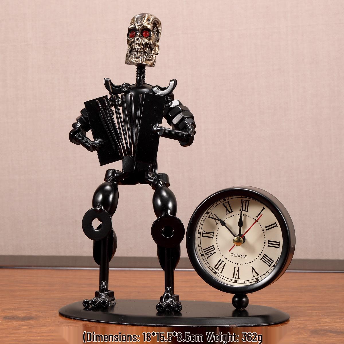 Retro Iron Art Skull Clock: Personalized Desk Ornament & Graduation Gift