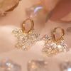 Luxury Female White Zircon Stone Flower Hoop Earrings Vintage  Gold Color Wedding Jewelry For Women