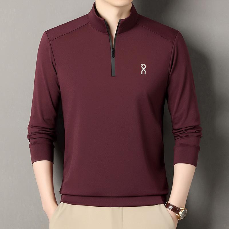 T-Shirt Half Zipper Stand-Up Collar Men'S Business Casual Long-Sleeved Premium Polo Shirt