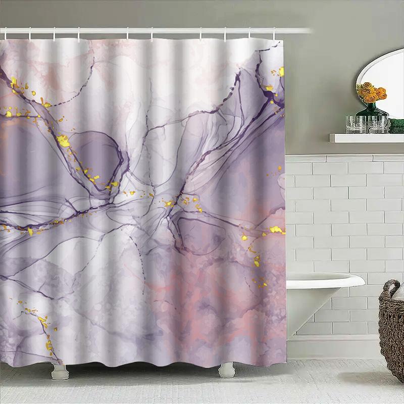 Luxury Watercolor Floral Shower Curtain Gold Foil Pink White Purple Modern Bath Decor For Home Hotel Spa Customizable Size 60X72