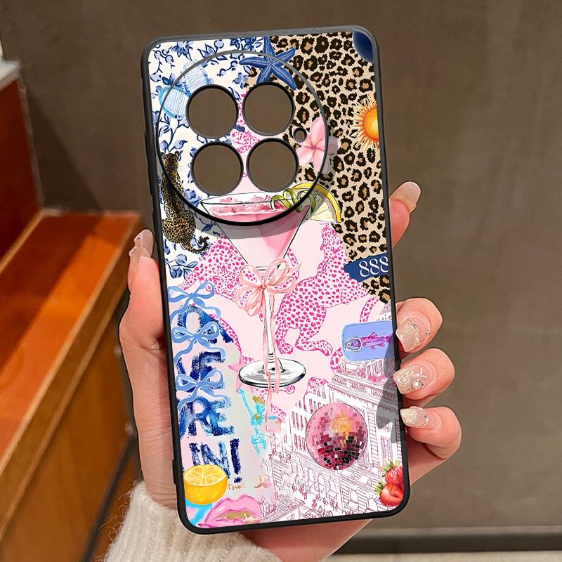 Case For OnePlus 15 13 13T 12 Pink Goblet Bowknots Disco Ball Pattern Shockproof Bumper Soft Silicone Cover For Oneplus Nord 5 13R 12R 11R 5G