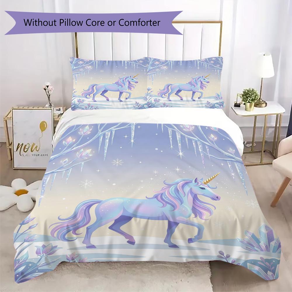 Fantasy Realistic Unicorn Pattern Bedding Uilt Set Uilt Cover Pillowcase Home Decoration Birthday Gift (1 * Duvet Cover + 2 * Pillowcase Without Core)