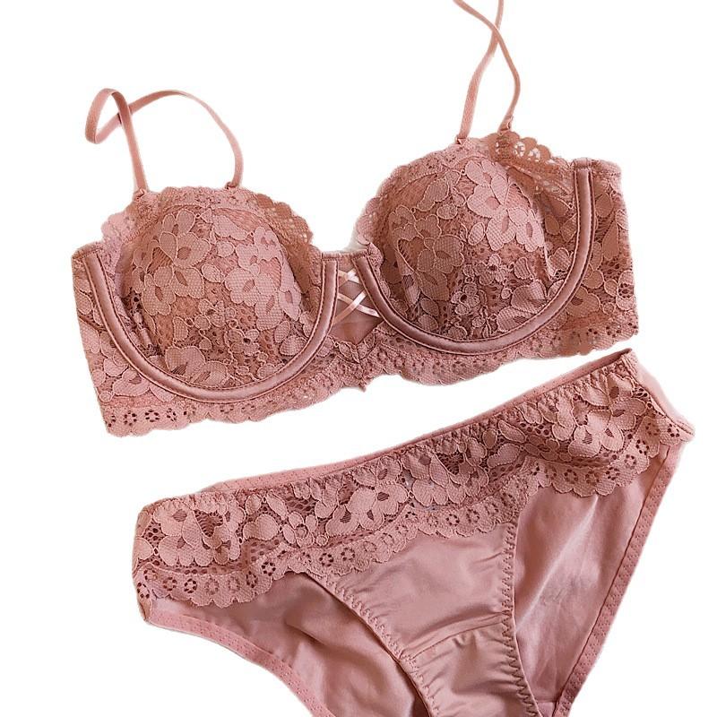 French Lace Gathering Underwear Half Cup Embroidery Soft Steel Ring Bra Thin Cotton Big Chest Small Sexy Bra