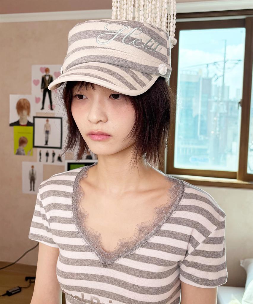 HETIT Stripe Military Cap (Light Gray)
