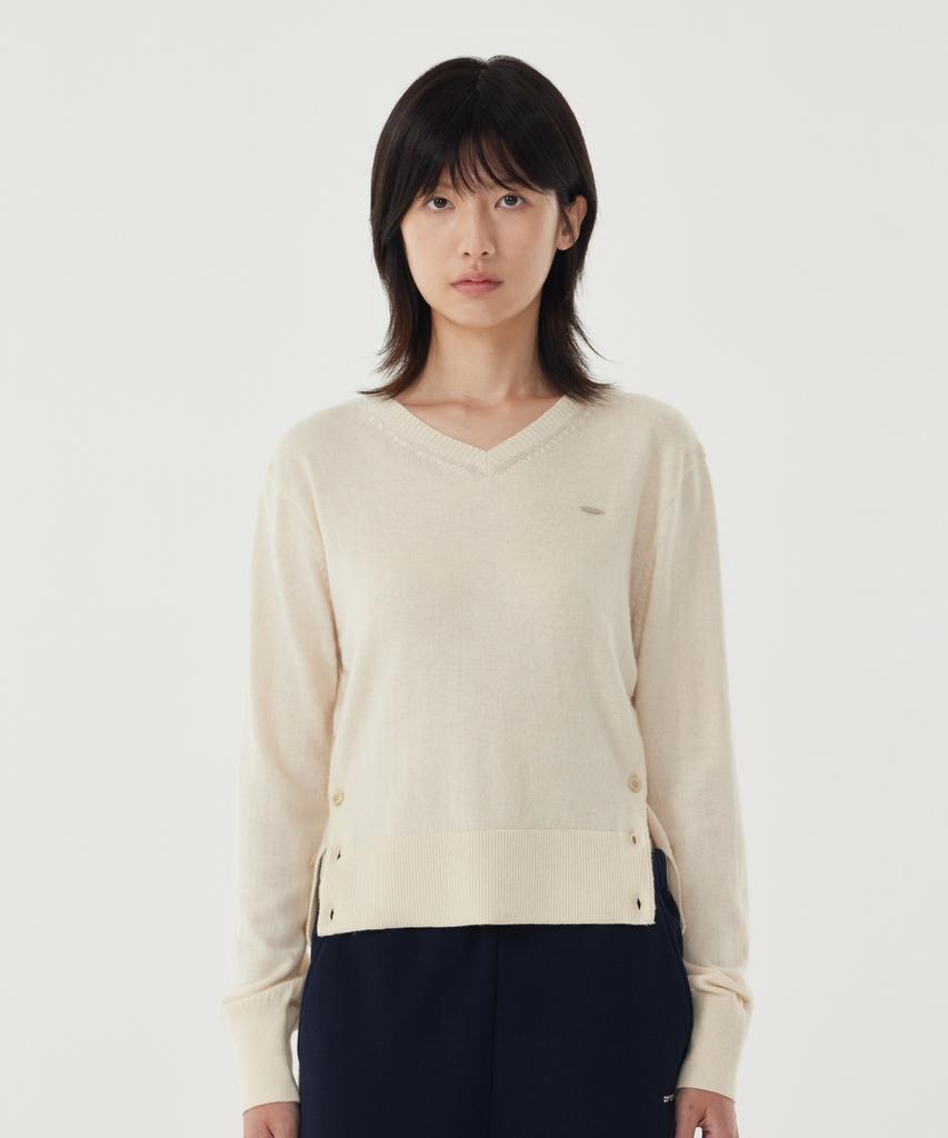 COVERNAT WOMAN V-Neck Wool Blend Knit Ivory