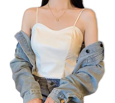 Rubitas PU Leather Casual and Cute Shirt Camisole, Underwear, Spring, Summer, Autumn, Winter, Top, (White)