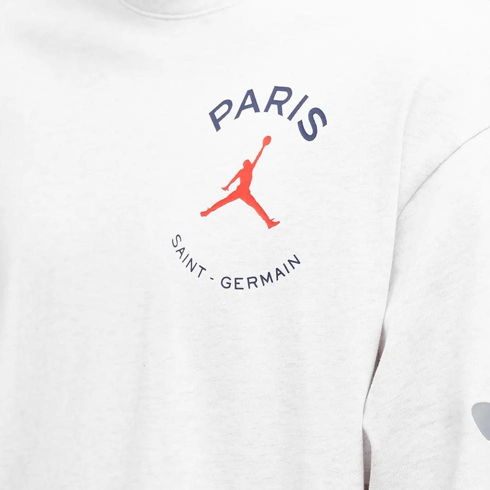 Jordan Paris Saint-Germain Logo Print Crew Neck Long Sleeve Drop Shoulder T-Shirt Men Tops Light-Grey DJ0409-051