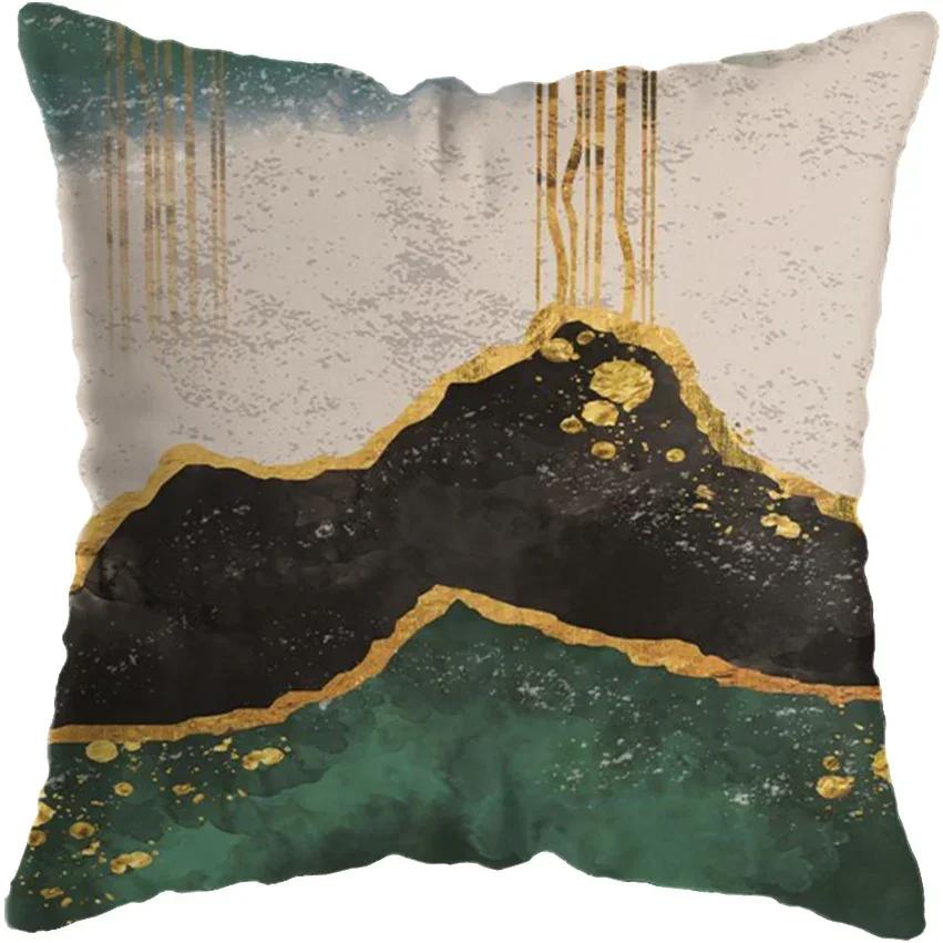 Modern Abstract Gold Foil Lines Printing Bay Decor Pillow Abstract Marble Cushion Cover Home Hotel Sofa Bed Cushion Cover