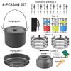 Tetera de Camping para Exteriores de 1.6L y Juego de Utensilios de Cocina Apilables con Olla Colgante y Plato Profundo