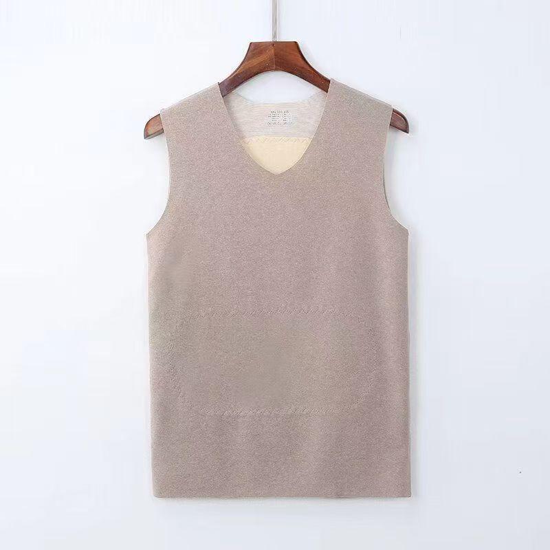 Men's Wool Silk Seamless Warm Vest - Double-Sided Fleece Lined, Thickened, Solid Color Base Layer for Autumn and Winter