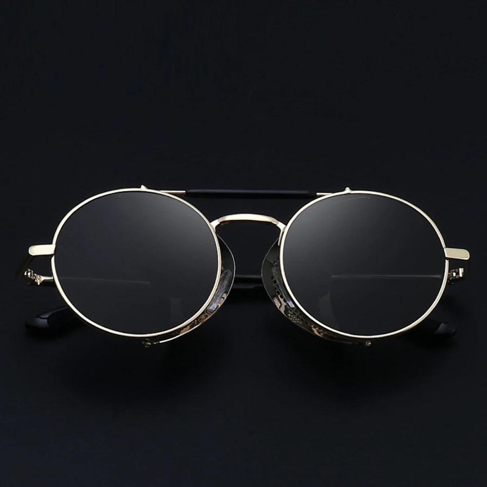 Retro Gothic Steampunk Style Round Metal Frame Sunglasses Men Women Luxury  Designer Shields Lens Sun Glasses Gafas De Sol