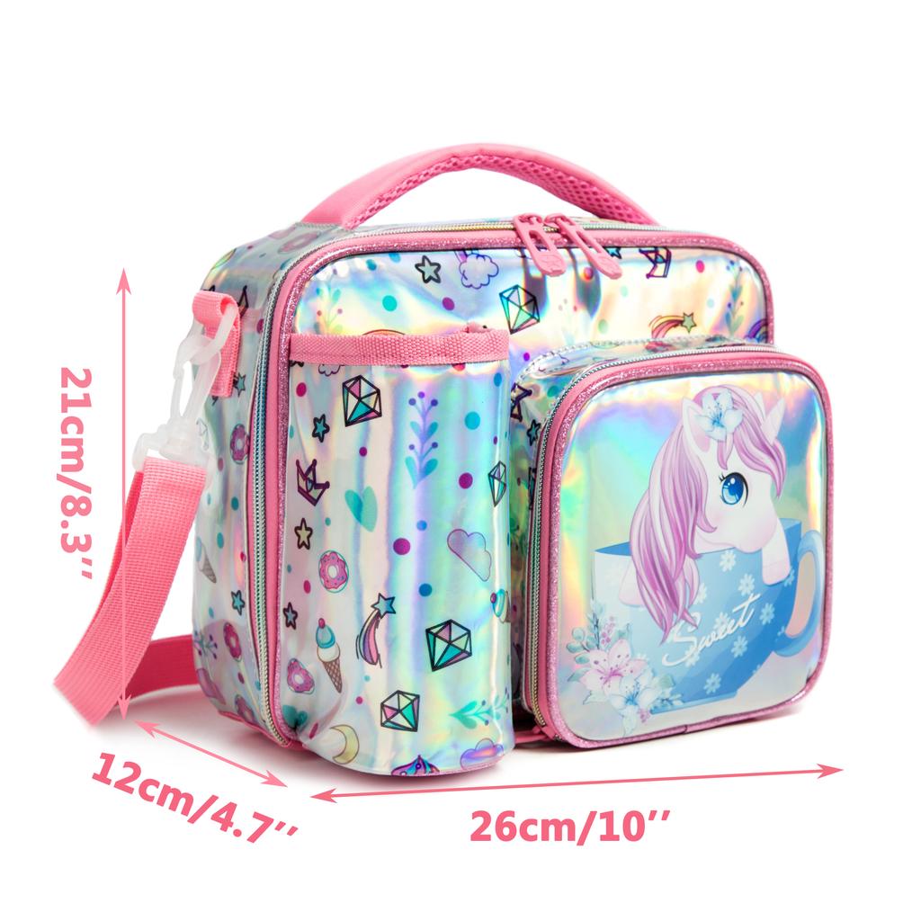 Meetbelify Girls Lunch Bag Cooler Bag for Kids Boys Girls Insulated Kindergarten Lunch Bag Thermal Bag with Strap Bag for School