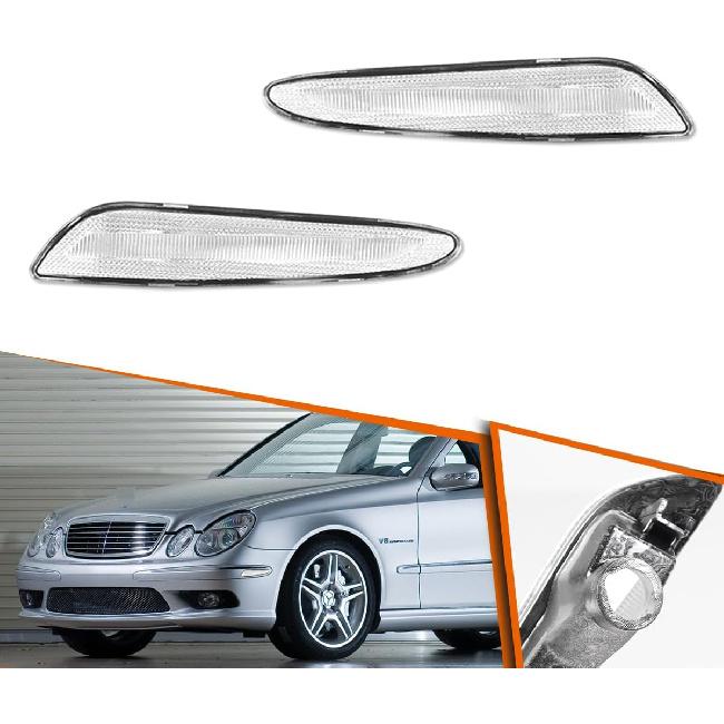 

ADIIL For 2003-2006 Mercedes W211 E-Class Smoked Lens Front Bumper Side Marker Light Housings Clear Housing,no bulb