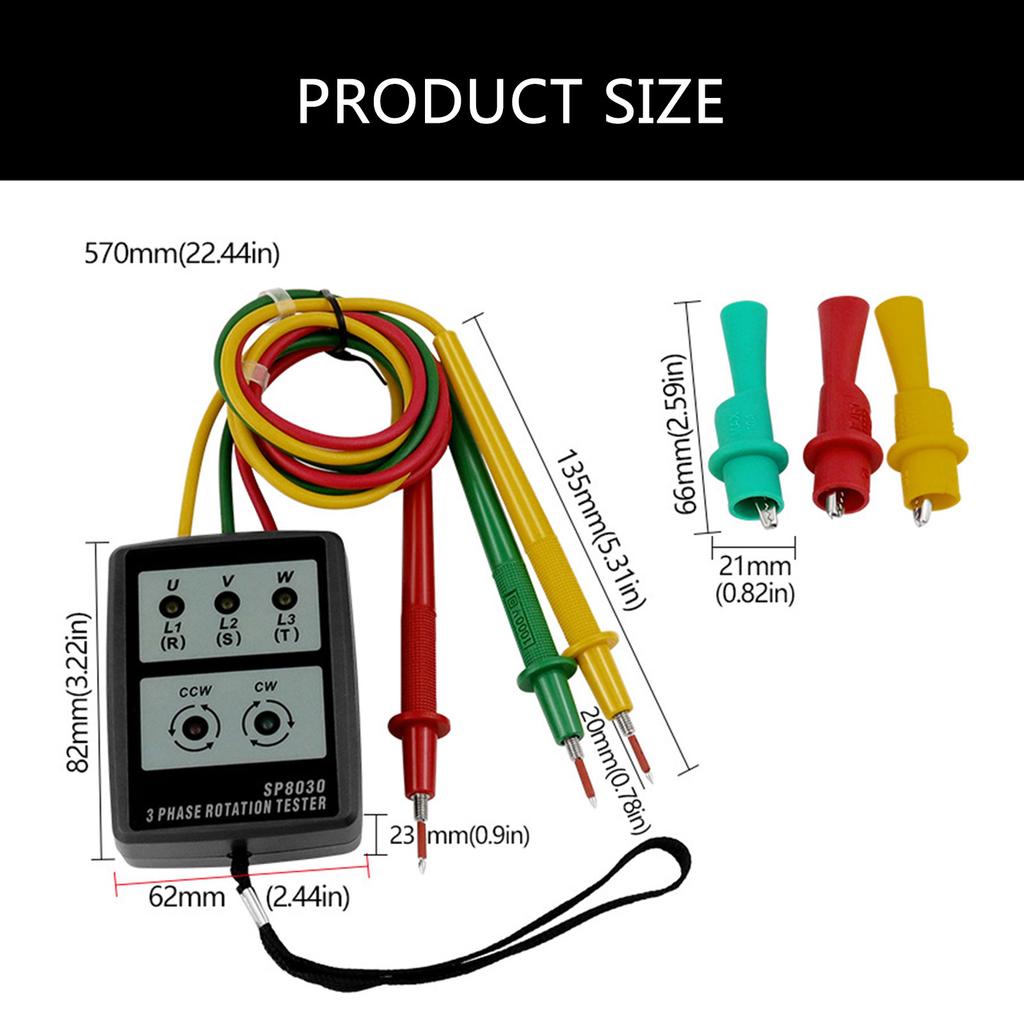 3 Phase Sequences Presences Rotation Tester Indicator Detectors Meter with LED 60V-600V 3 Phase Rotation Tester Tool