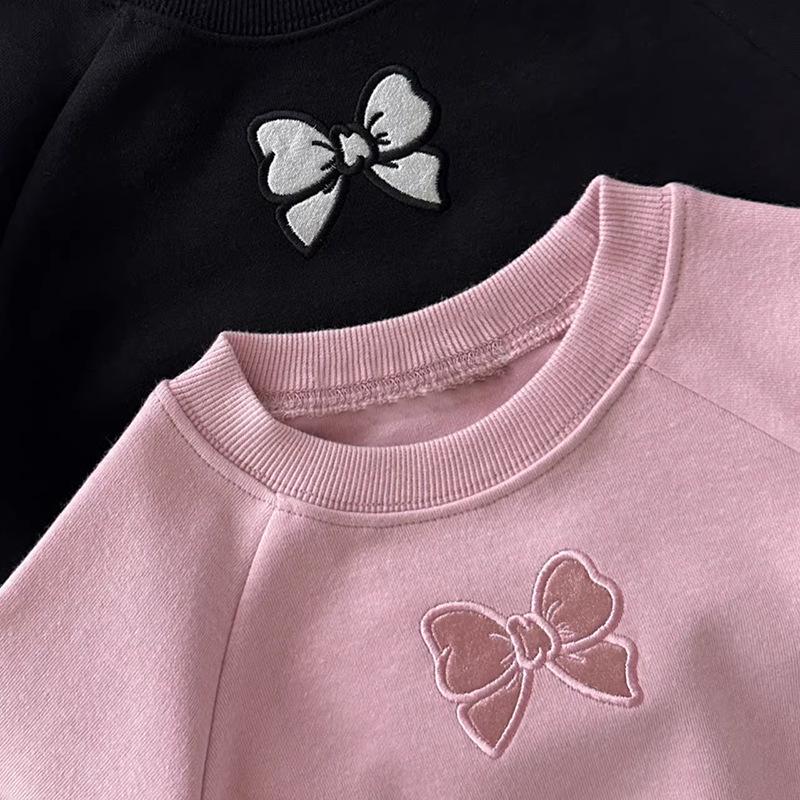 Children's Korean-Style Autumn Casual Girls' Two-Piece Set with Round Neck Sweatshirt
