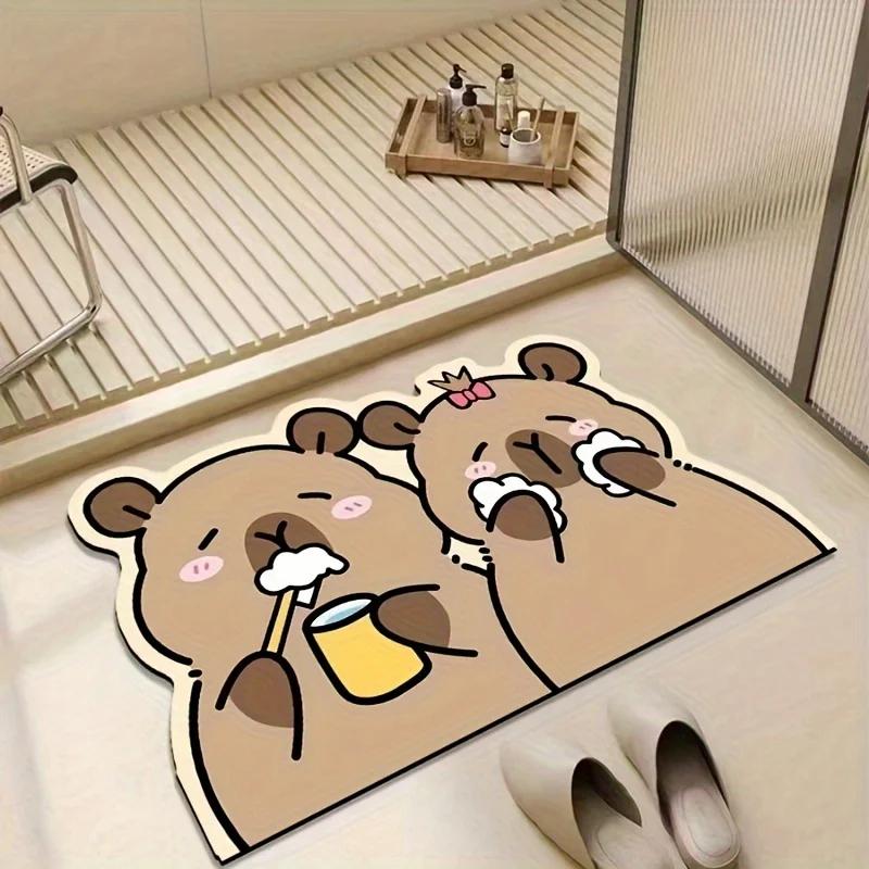 Cute Bathing Capybara Shaped Bath Mat, Kawaii Cartoon Non-slip Absorbent Washable Bathroom Shower Floor Rug