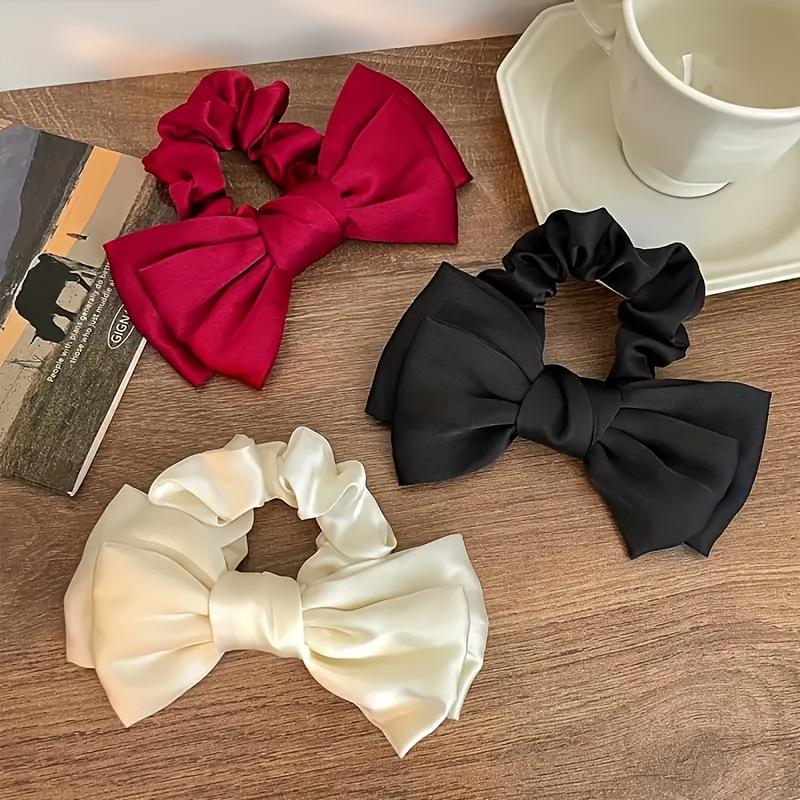 High-end Satin French Bow Elastic Scrunchie, Women's Hair Tie for Everyday Use, Elegant Hair Accessory