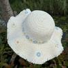 Seaside Beach Vacation Wind Blue and White Flower Straw Hat Women's Versatile Simple Sunshade Sunscreen Hat Trendy Big Brim