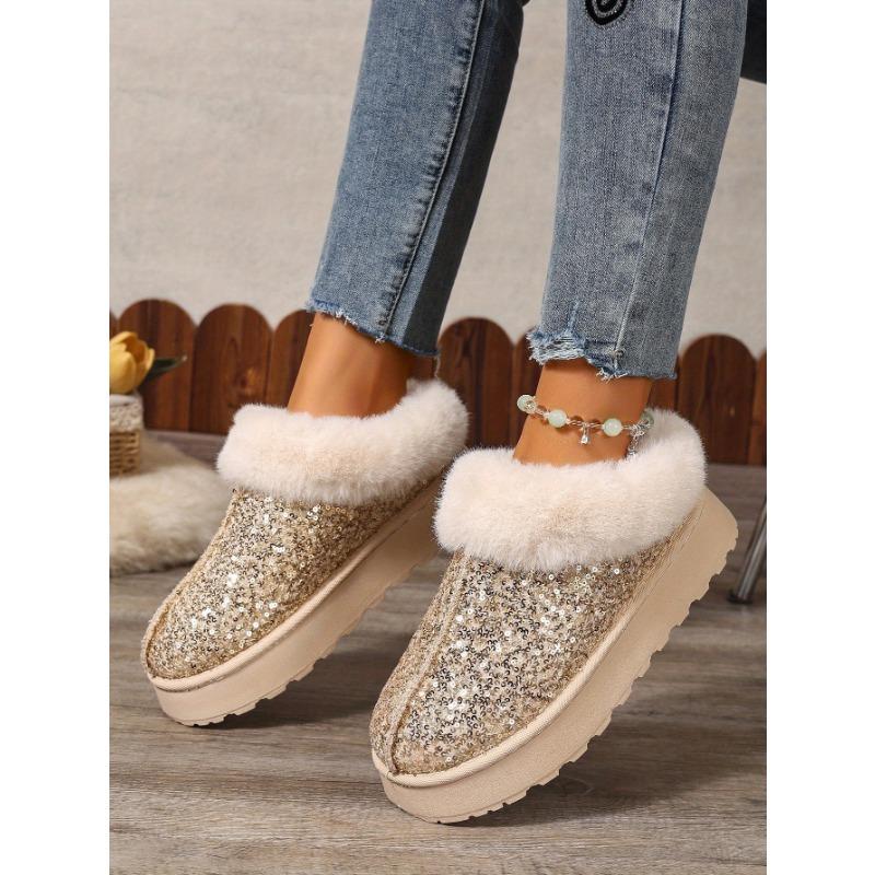 2025 Autumn and Winter New Women's Thick Sole Thickened Plush Snow Boots Sequins