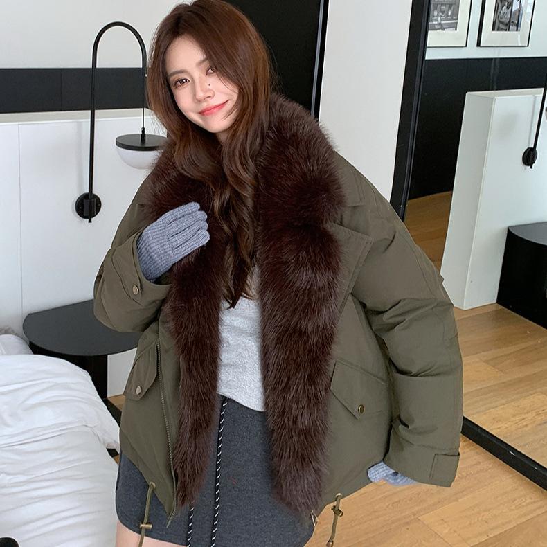 Winter new street cool spicy parker cotton clothes women's short casual versatile fur collar lapel locomotive jacket