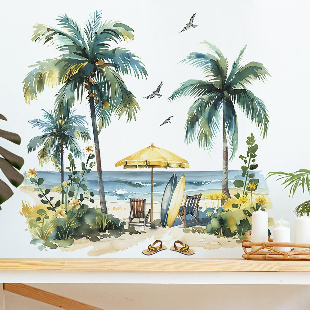 Painted Summer Beach Coconut Tree Study Living Room Porch Home Beautification Wall Sticker