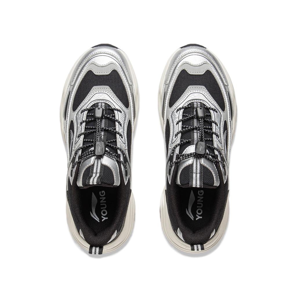 Li Ning Kids Sports Lifestyle Series Comfortable Fashion Versatile Low-Top Casual Shoes Kids Casual Shoes Black Silver YKCV074-11