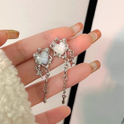 Fashion Sweet Cool Style Heart Tassel Star Earrings Personality Retro Zircon Love Earrings Party Wedding for Women Jewelry