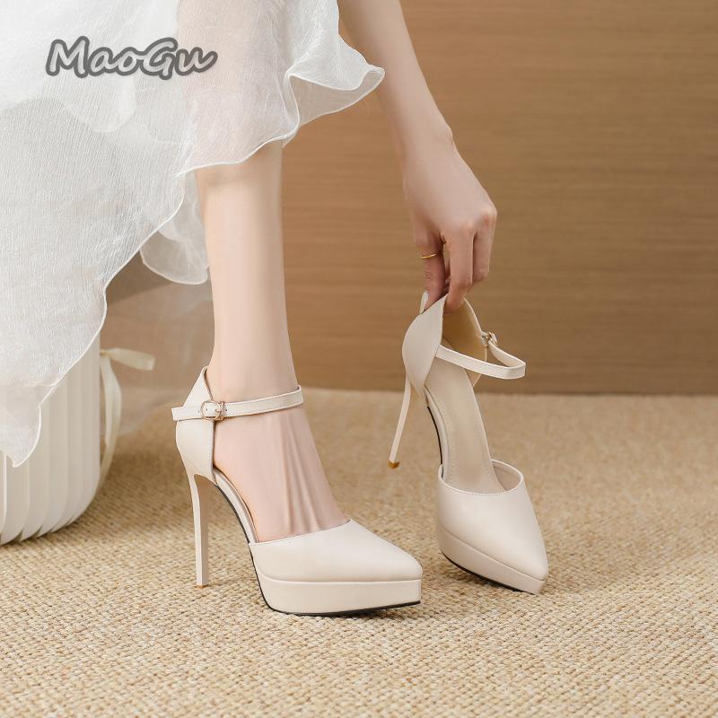 Mode 12CM High Heels für Damen Lackleder Knöchelriemen Elegant Partykleid Schuhe Spitze Zehenpartie Sandaletten mit Absatz Hochzeit Nachtclub